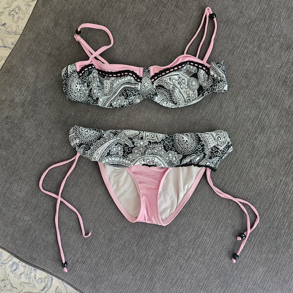 Vintage Rampage Women's Floral 2-Piece Swim Bikini Top & Bottoms Size Large